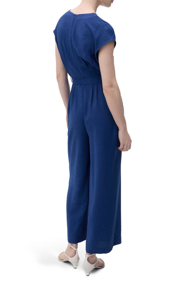 MANGO Belted Hammered Satin Jumpsuit, Alternate, color, Ink Blue