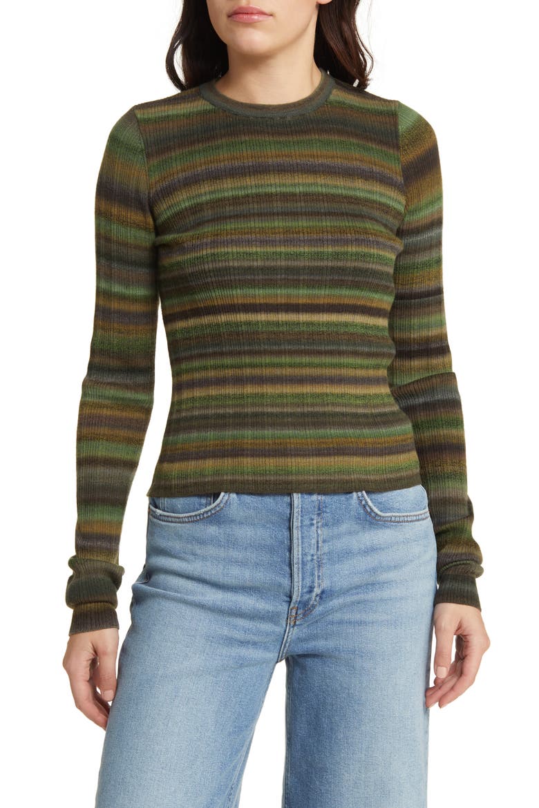 Space Dye Stripe Rib Wool Sweater, Main, color, GREEN SPACE DYE
