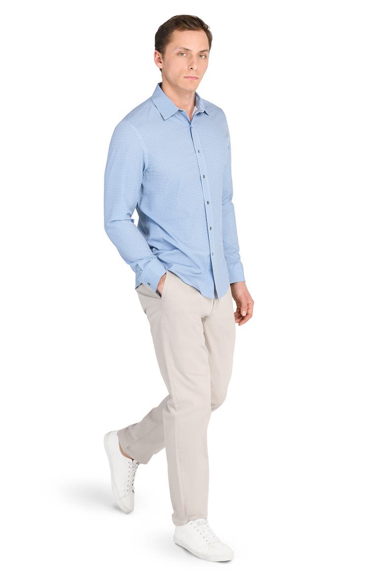 Trim Fit Dash Duo Geo Print Performance Button-Up Shirt, Alternate, color, BLUE