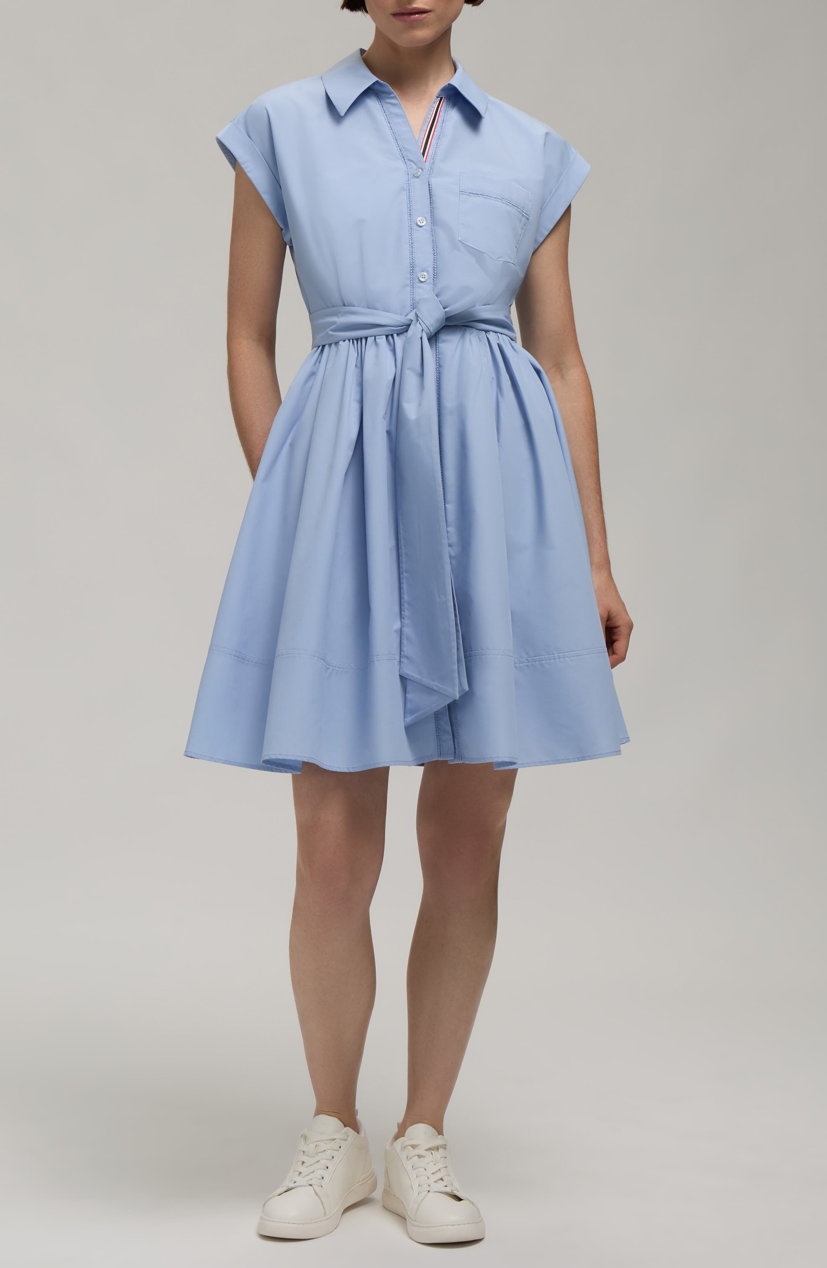 Hunter Embroidered Placket Cap Sleeve Fit & Flare Shirtdress