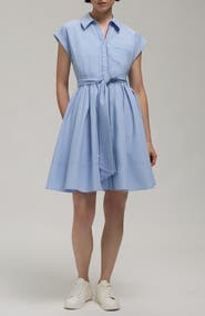 Hunter Embroidered Placket Cap Sleeve Fit & Flare Shirtdress