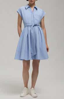 Hunter Embroidered Placket Cap Sleeve Fit & Flare Shirtdress