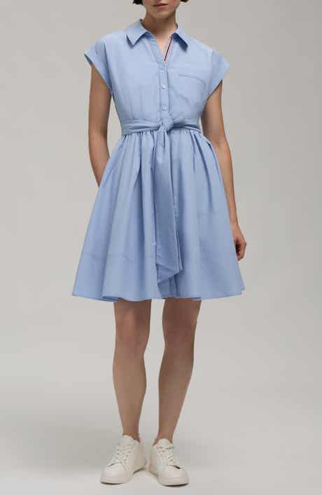 Hunter Embroidered Placket Cap Sleeve Fit & Flare Shirtdress