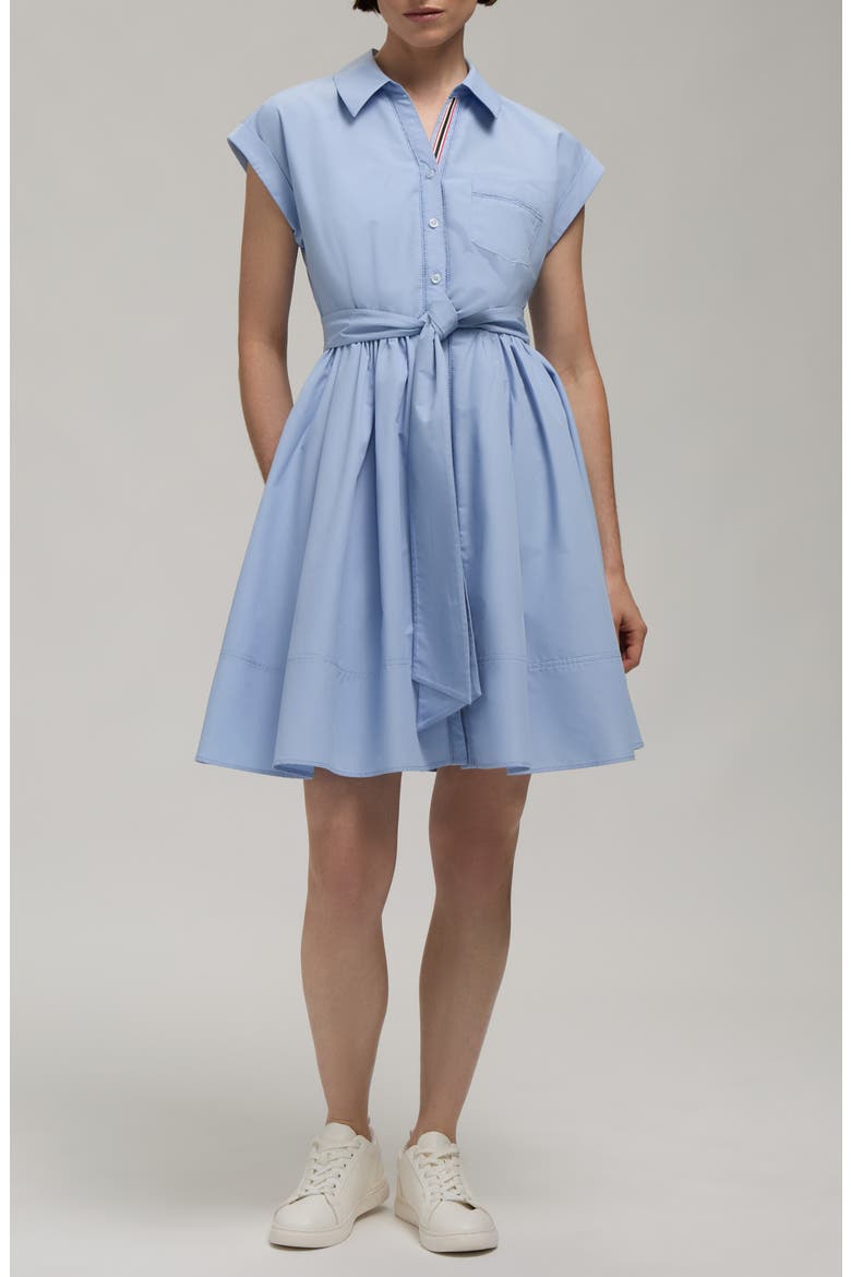 Embroidered Placket Embroidered Placket Cap Sleeve Fit & Flare Shirtdress (Women ...