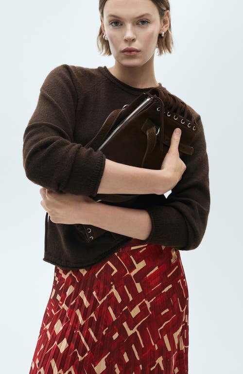 Mango Geo Print Pleated Midi Skirt In Maroon