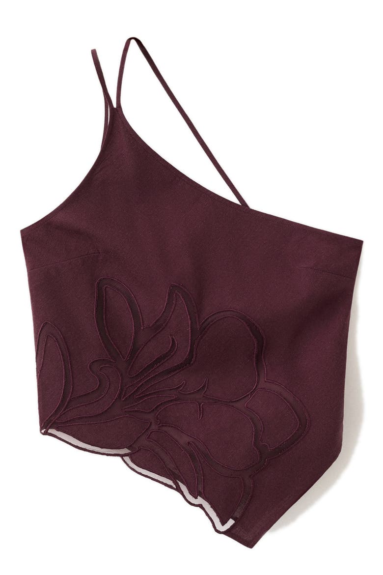 Floral Embroidered Asymmetrical One Shoulder Top, Alternate, color, MAROON