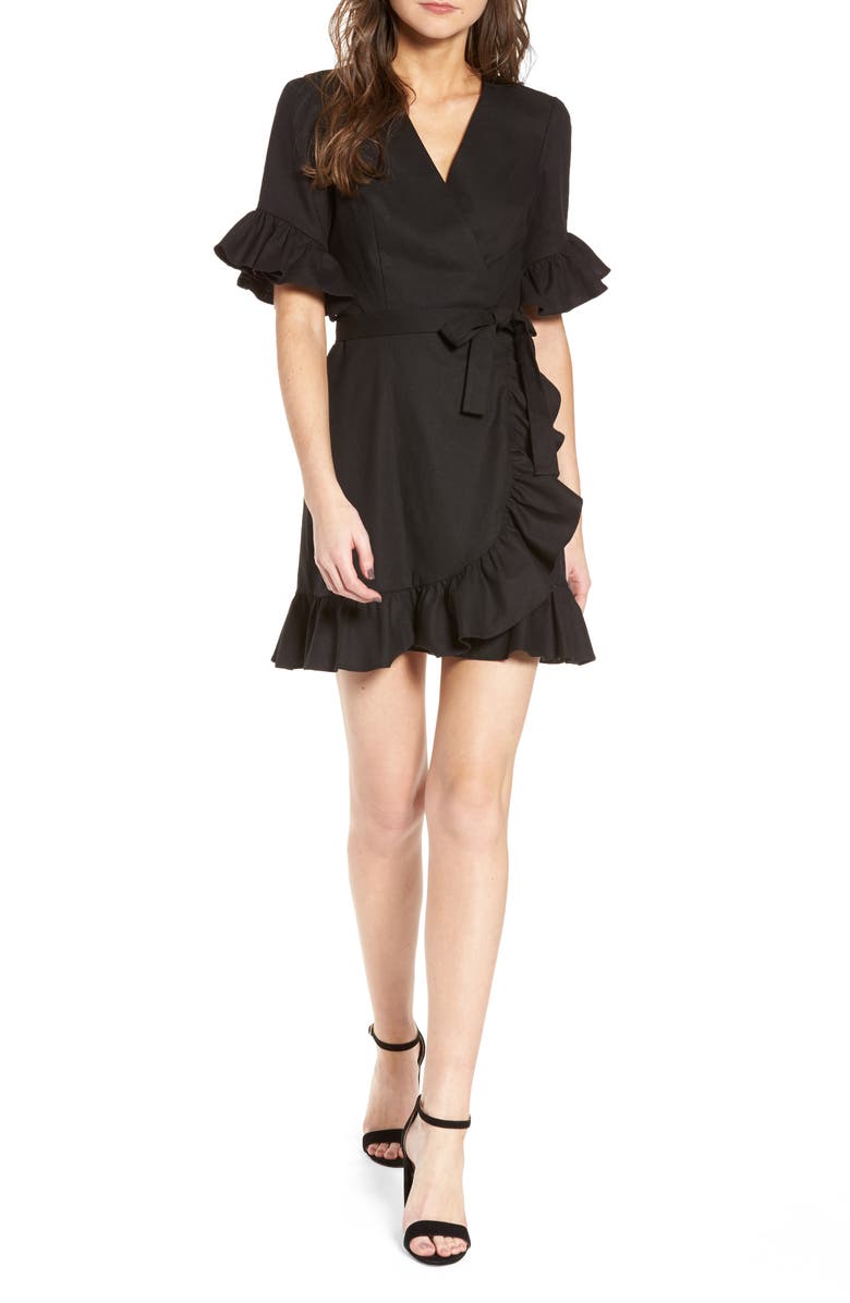 WAYF Ruffle Wrap Dress, Main, color,