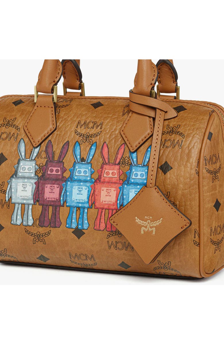 MCM Small Ella Boston Bag in Rabot Visetos, Alternate, color, Cognac