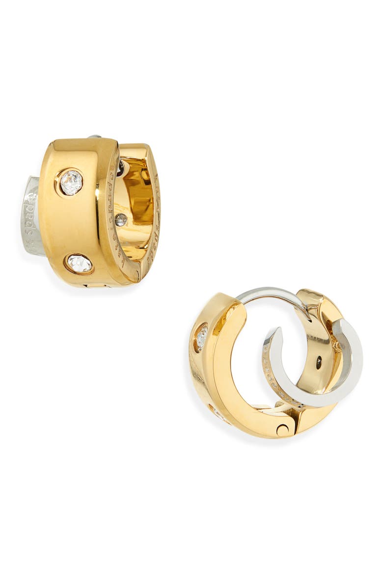 set in stone double huggie hoop earrings, Main, color, CLEAR/ TWO TONE