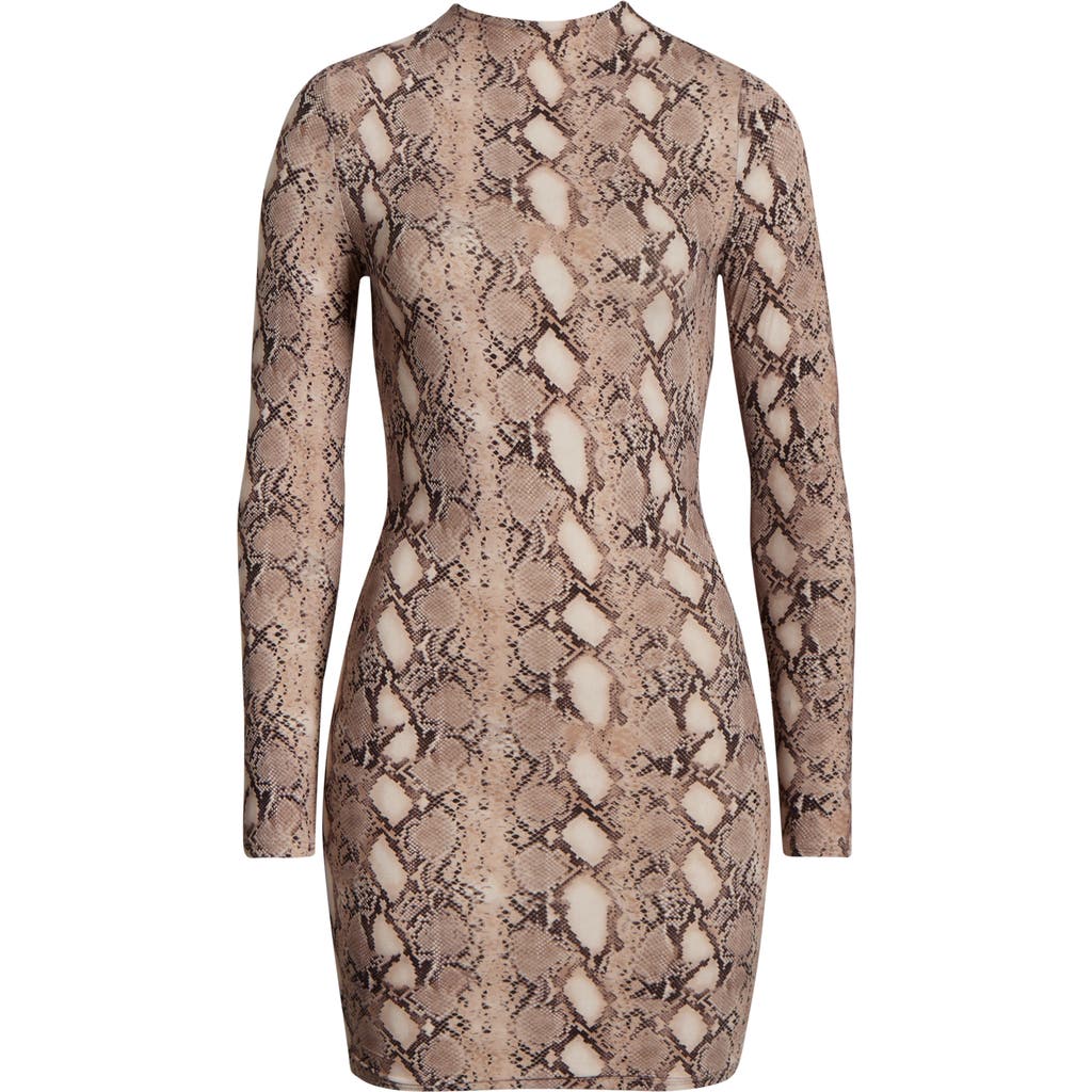Naked Wardrobe Leopard Print Long Sleeve Body-con Minidress In Brown