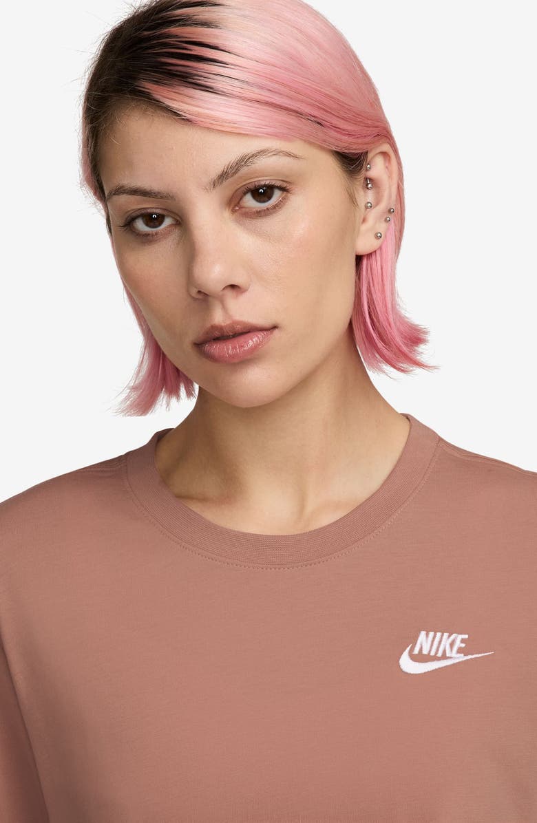 Nike Club Logo Cotton Long Sleeve Graphic T-Shirt, Alternate, color, Rose Gold/ White