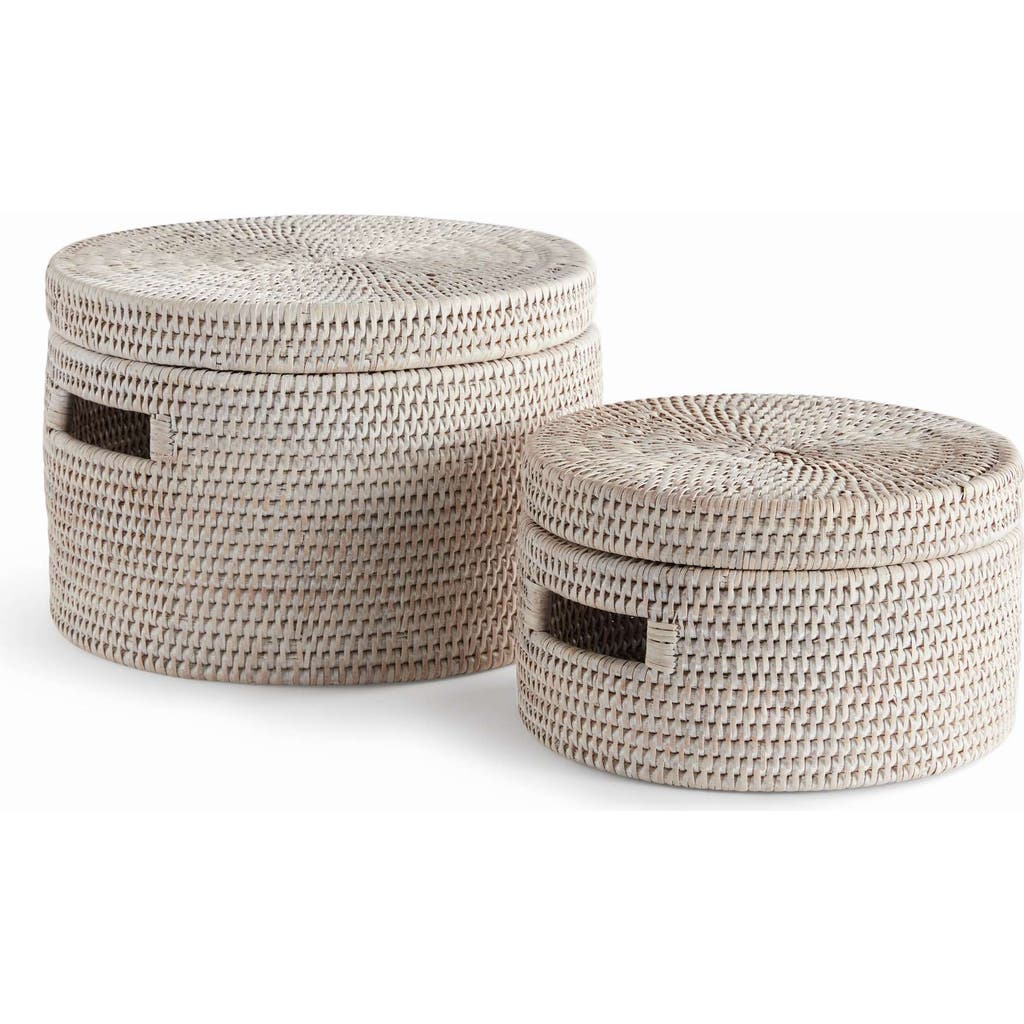 Napa Home & Garden Burma Rattan Round Lidded Boxes Set Of 2 In White