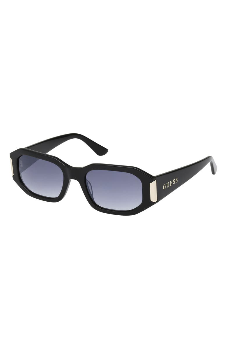 GUESS 52mm Rectangular Sunglasses, Alternate, color, Shiny Black / Gradient Smoke