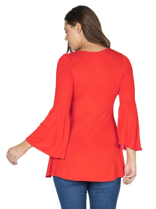 24seven Comfort Apparel Long Bell Sleeve Flared Maternity Tunic Top In Red