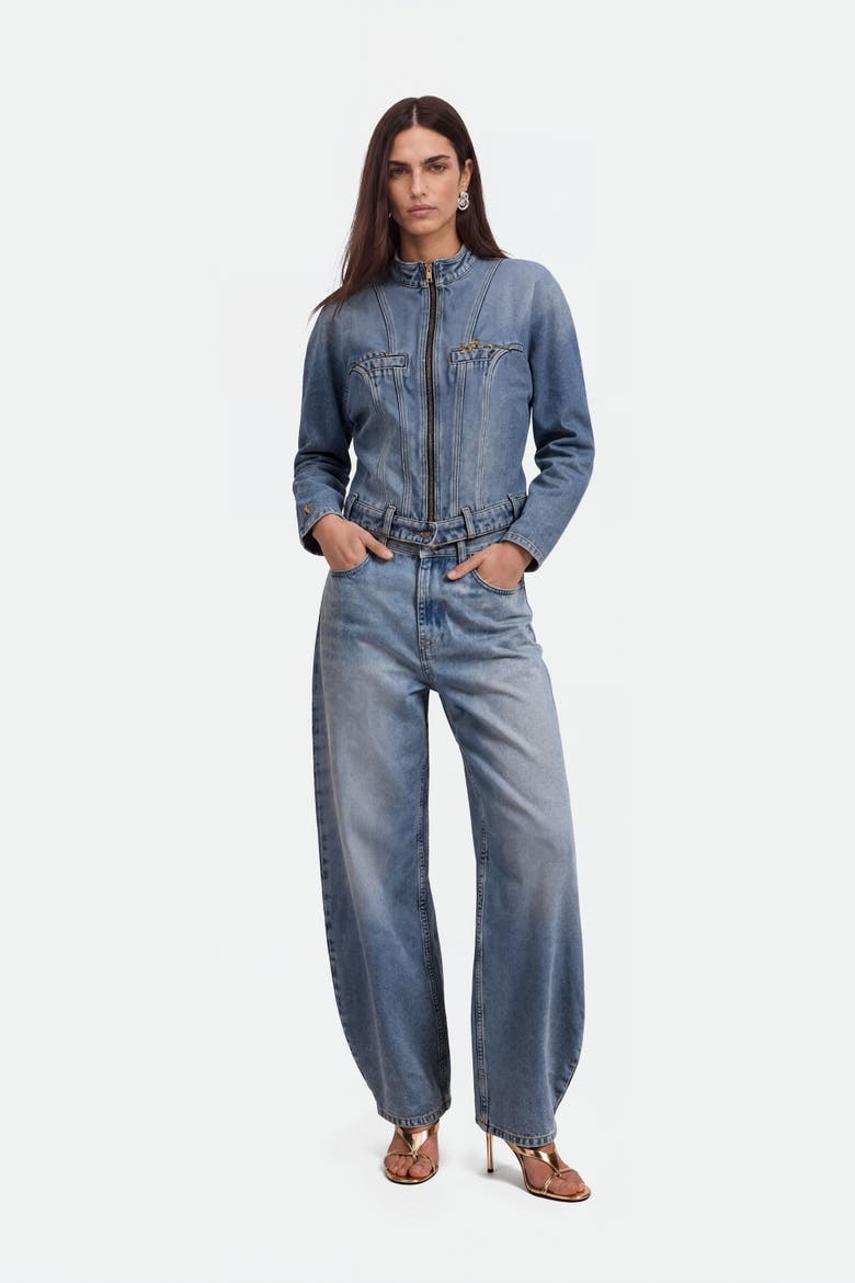 Stand Collar Denim Jacket, Alternate, color, Blue