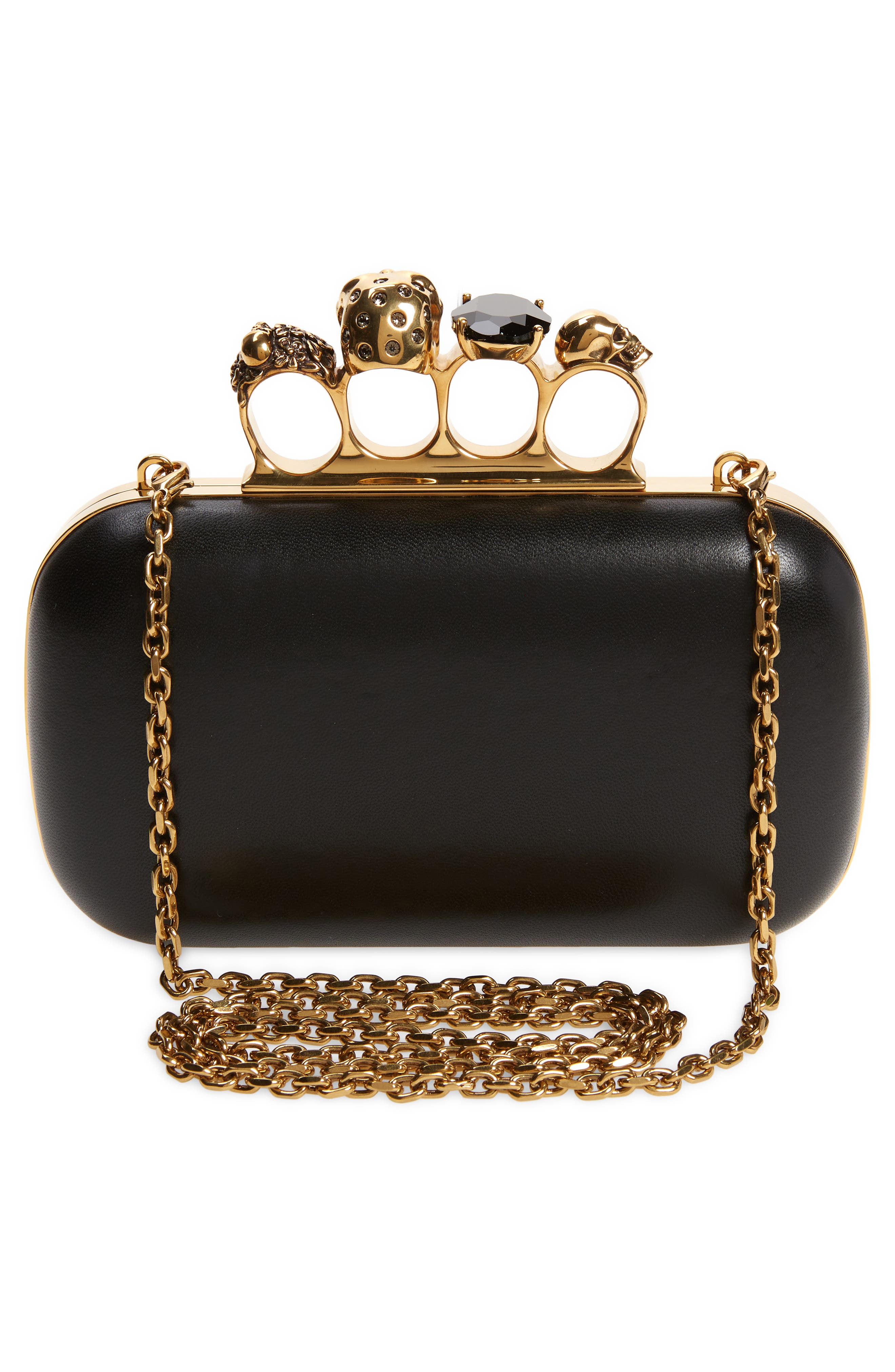 McQueen Skull Leather Knuckle Clutch, Alternate, color, 