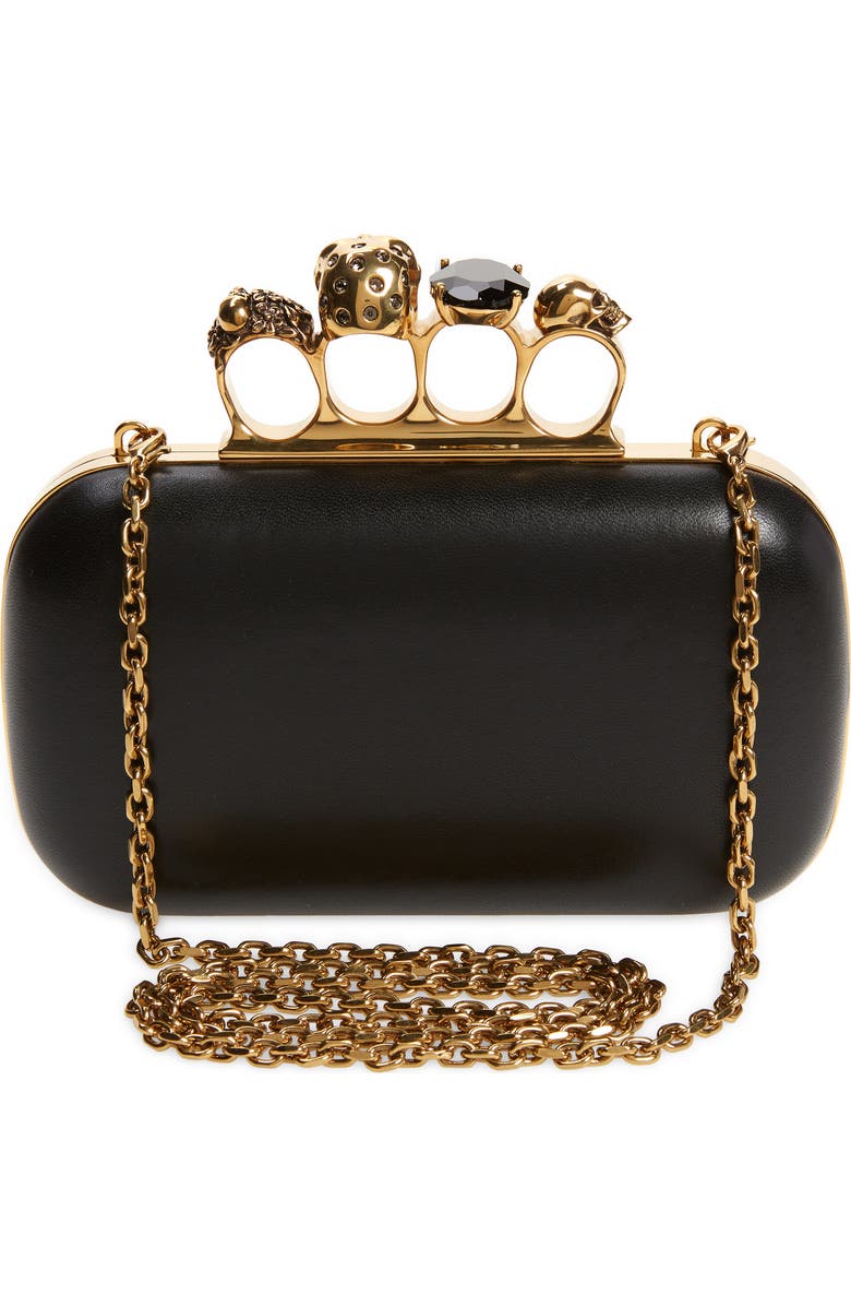McQueen Skull Leather Knuckle Clutch, Alternate, color,