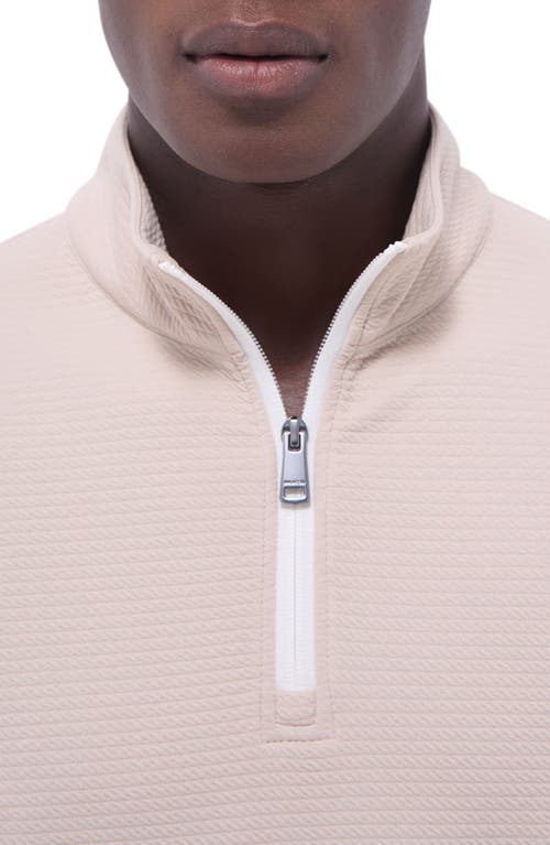 Bugatchi Waffle Knit Quarter Zip Performance Pullover In Sand