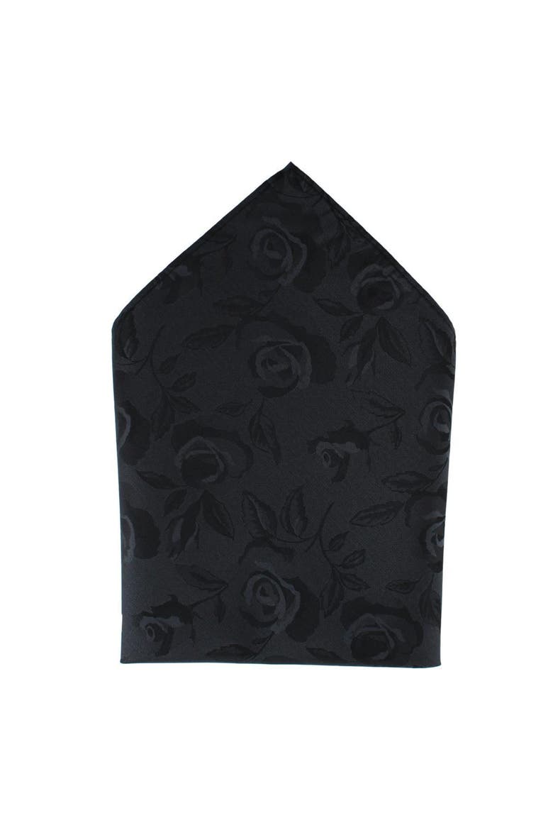 Rose Print Tone on Tone Tie & Pocket Square Bundle, Alternate, color, Black
