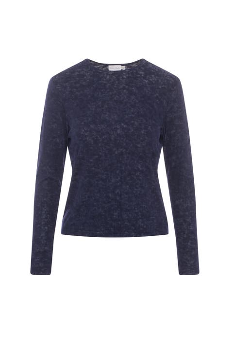 Distressed Washed Crew Neck Long Sleeve Top