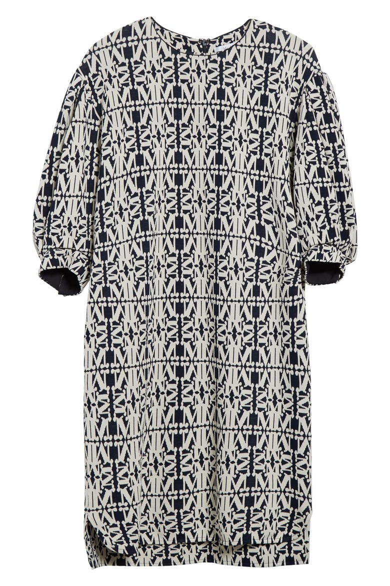 Gustavo Monogram Puff Sleeve Cotton Piqué Dress, Alternate, color, WHITE/ BLUE