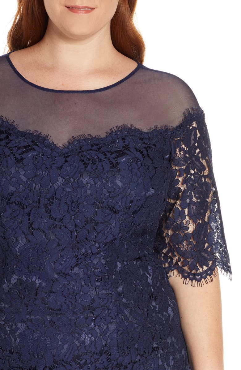 Eliza J Illusion Top Lace Evening Gown, Alternate, color, 