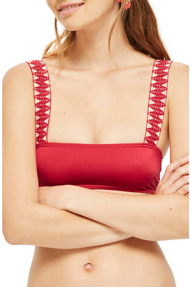 Zigzag Trim Crop Bikini Top, Main, color, RED