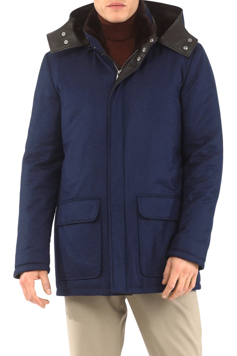Mens Wool And Cashmere Blend Parka with Genuine Shearling Lining, Alternate, color, TAUPE/BROWN