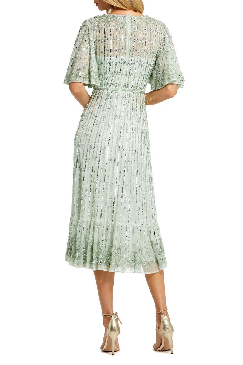 Embellished Flounce Sleeve Midi Dress, Alternate, color, SAGE