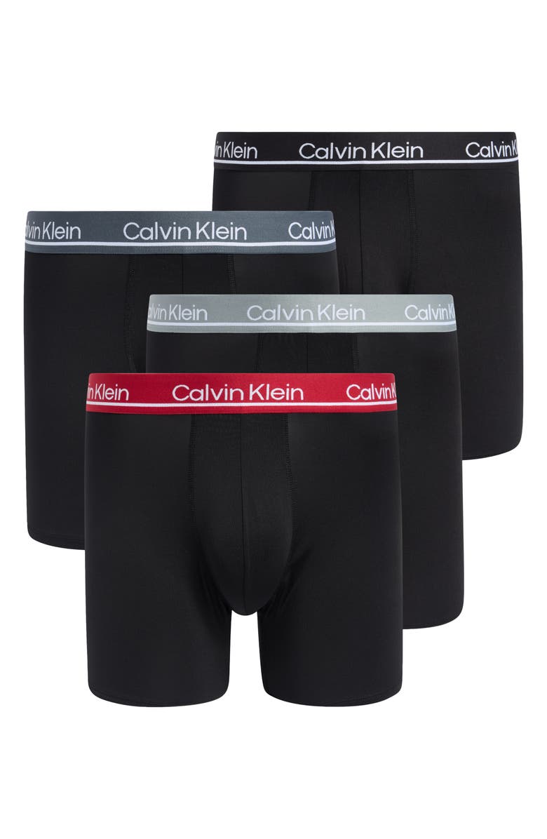 Calvin Klein Micro Plush 4-Pack Boxer Briefs, Main, color, Black Multi Band