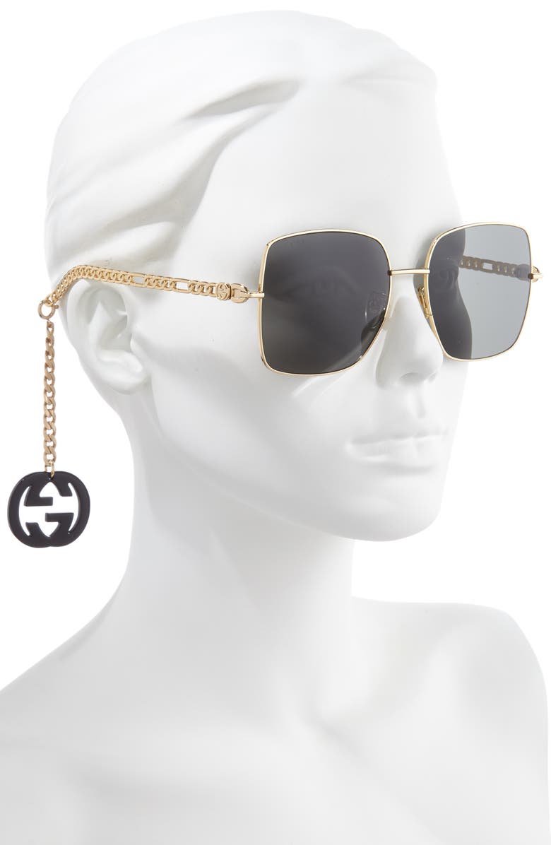 Gucci 61mm Square Sunglasses with Removable Logo Charms, Alternate, color,