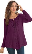 Roaman's Plus Size Lace Yoke Pullover Sweater