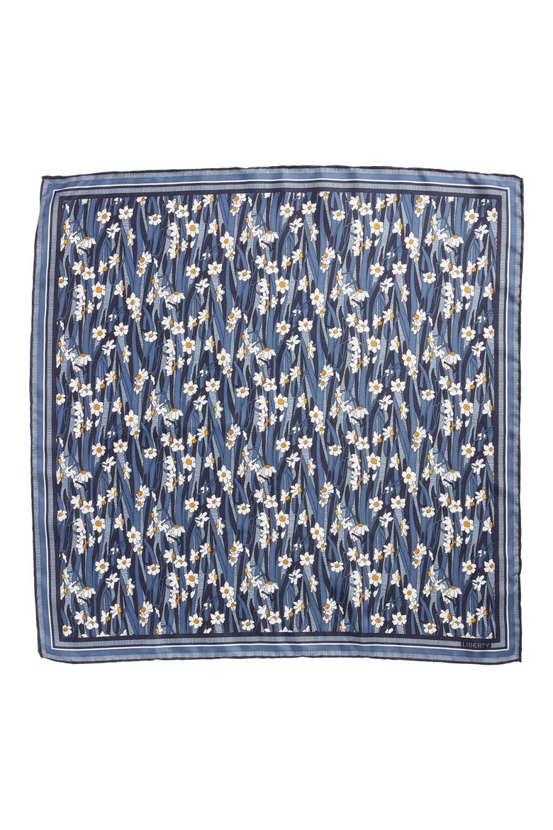 Daisy Lawn Floral Silk Scarf, Alternate, color, BLUE
