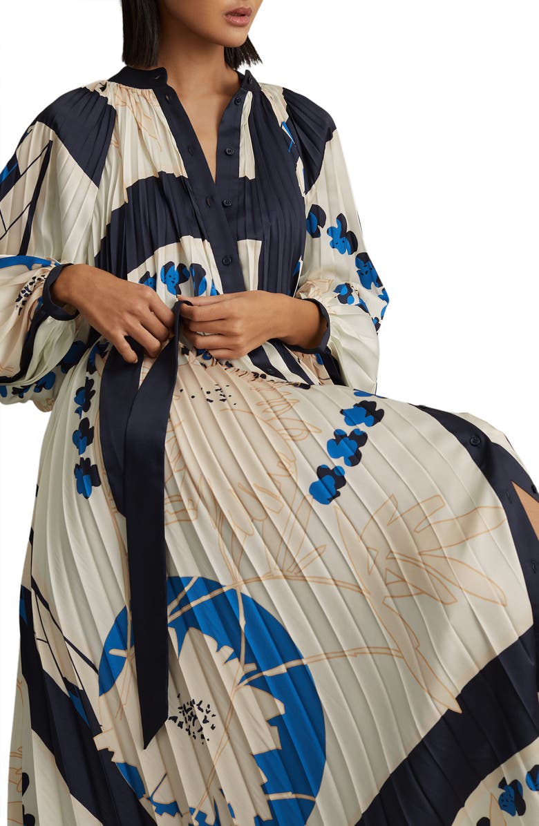 Reiss Daiya Floral Long Sleeve Pleated Maxi Shirtdress, Alternate, color, 