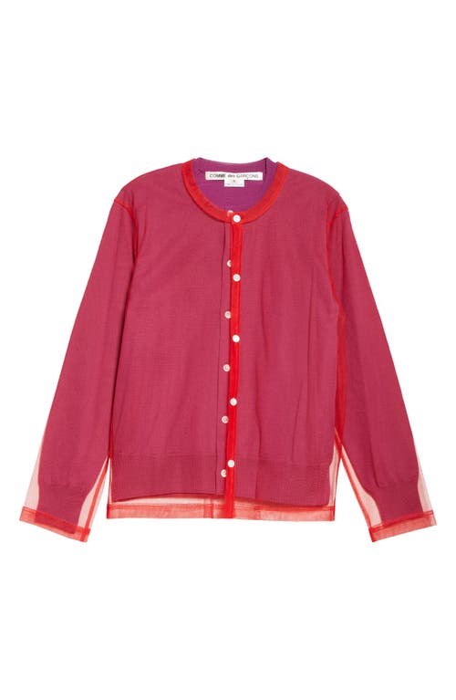 Shop Comme Des Garçons Worsted Wool Jersey & Tulle Cardigan In Purple X Red