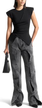 Manière De Voir Wide Shoulder Ruched Waist Top