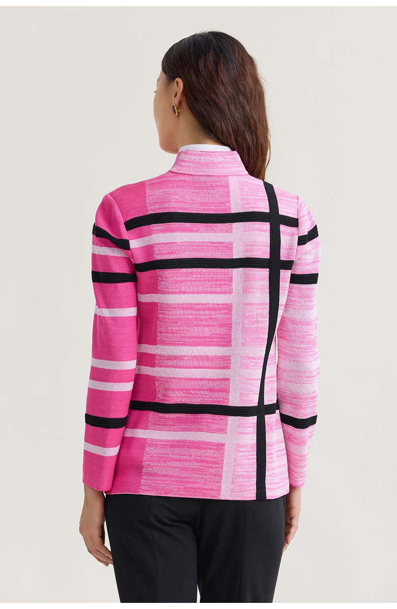 Ming Wang Heritage Vertical Ombre Plaid Knit Jacket, Alternate, color, Carmine Rose/White/Black