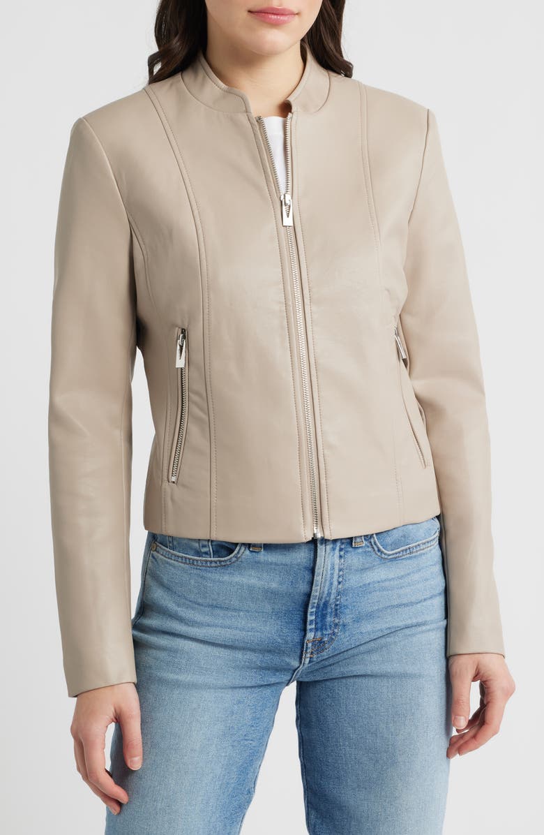 Via Spiga Front Zip Faux Leather Jacket, Alternate, color, Dune