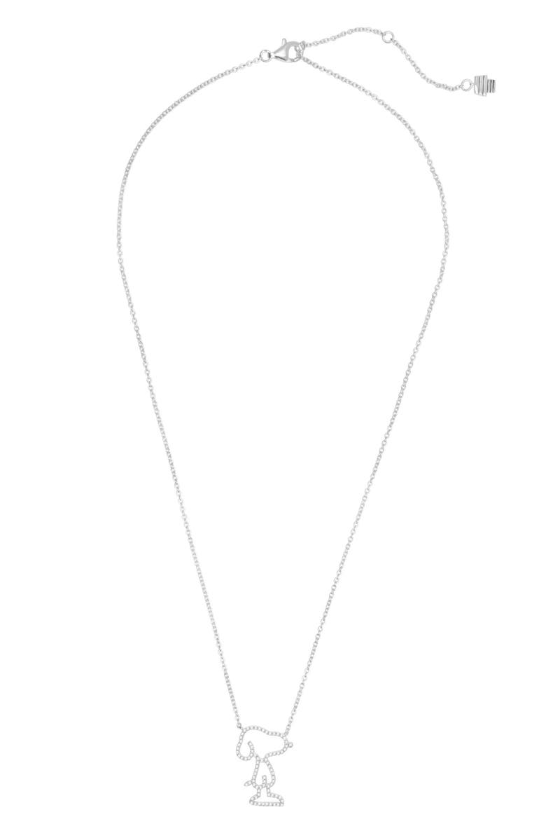 Crislu x Peanuts<sup>®</sup> Pavé Snoopy Silhouette Pendant Necklace, Alternate, color, Pure Platinum / Clear Stone