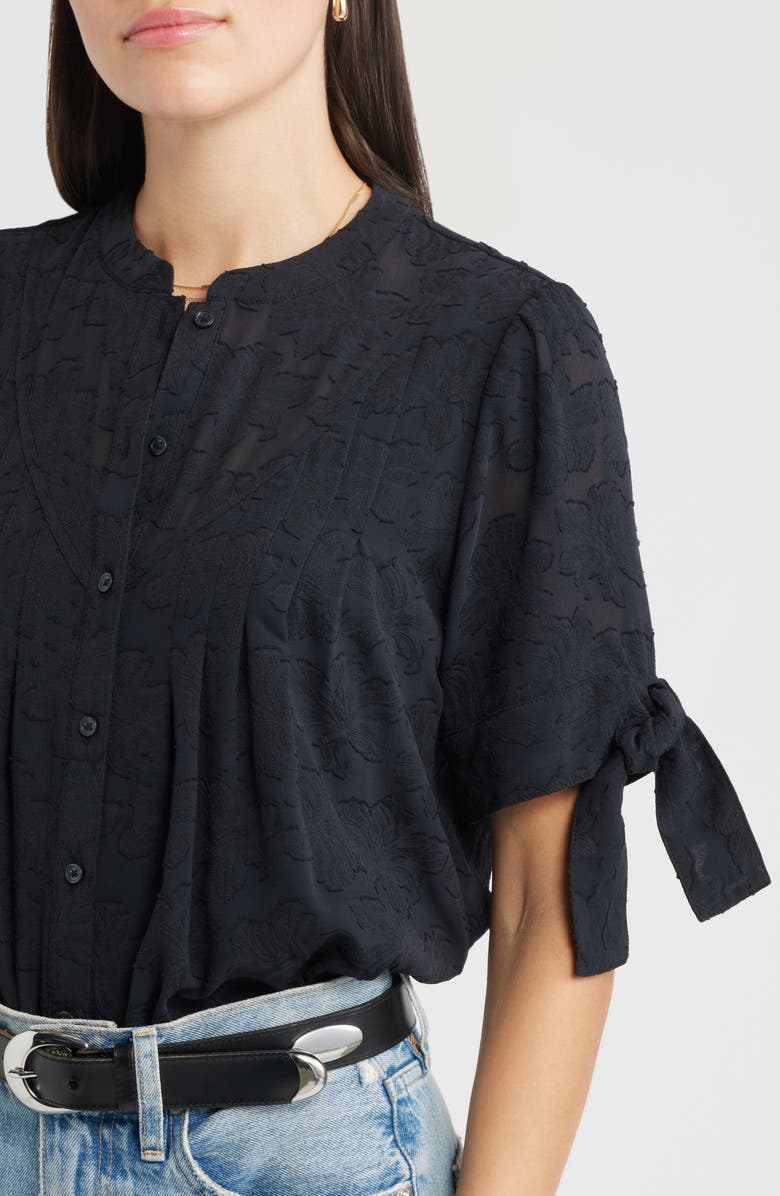 Treasure & Bond Tie Sleeve Jacquard Button-Up Shirt, Alternate, color, Black