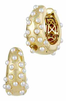 SAVVY CIE JEWELS Faux Pearl Hoop Earrings