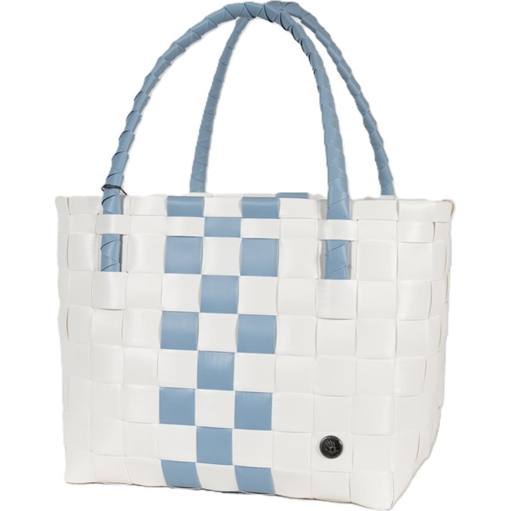 Handed By Paris Whites Recycled Tote Bag In White/faded Blue