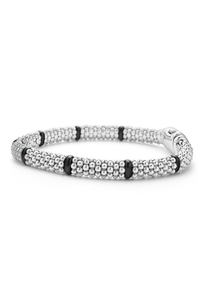 Black Caviar Ceramic & Diamond Station Bracelet, Main, color, BLACK
