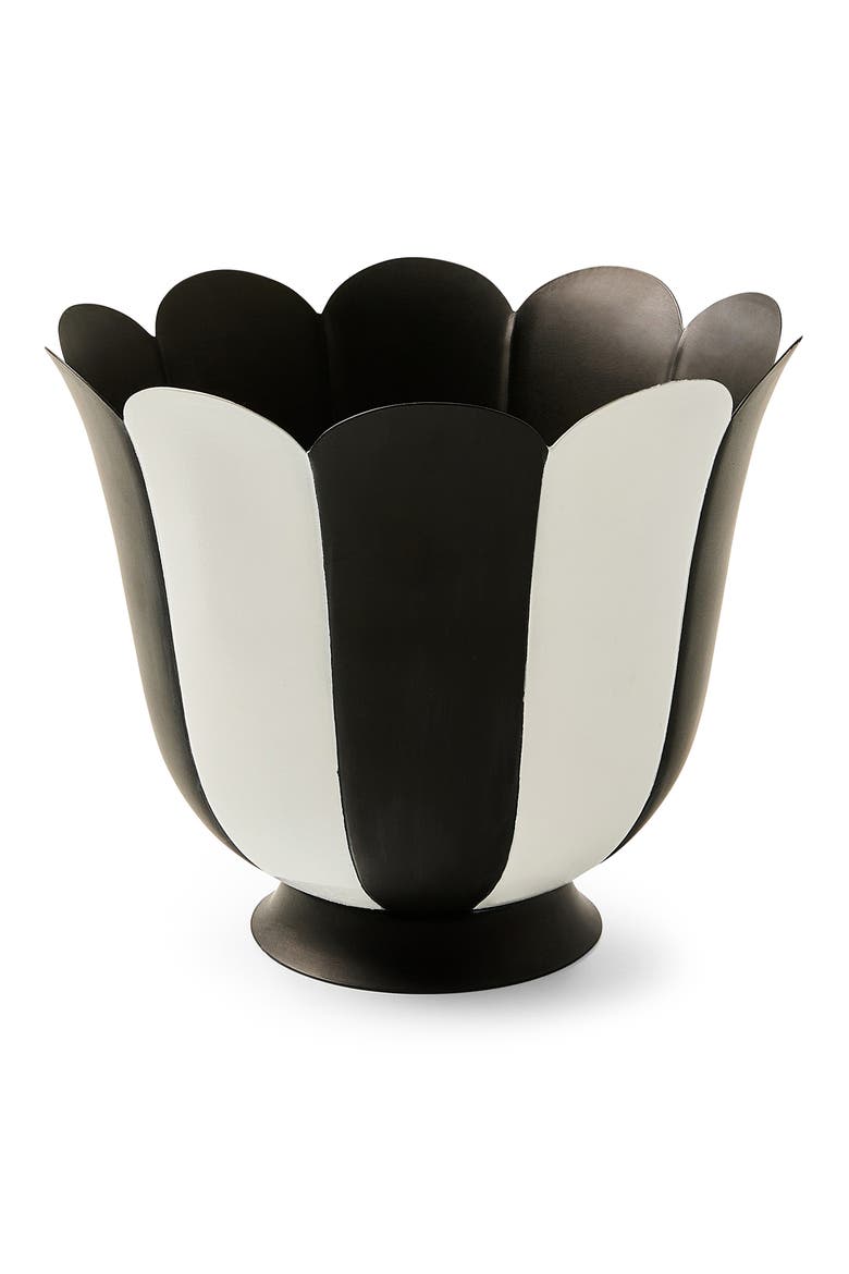 Courtly Stripe Large Scalloped Flower Pot, Main, color, BLACK