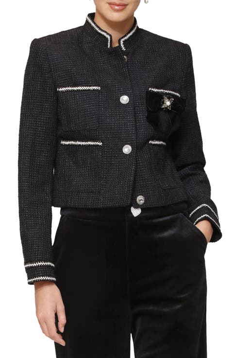 Velvet Bow Trim Crop Jacket