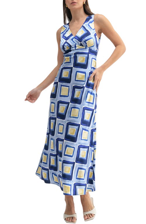 Mila Mae Abstract Floral Maxi Dress In Blue Combo