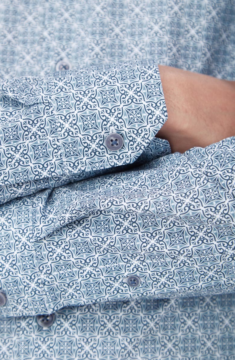 Bugatchi James OoohCotton<sup>®</sup> Geo Print Button-Up Shirt, Alternate, color, Dusty Blue