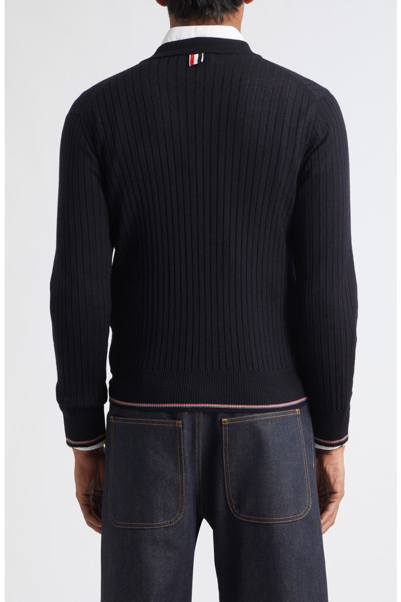 Rib Stitch Stretch Wool V-Neck Cardigan, Alternate, color, NAVY
