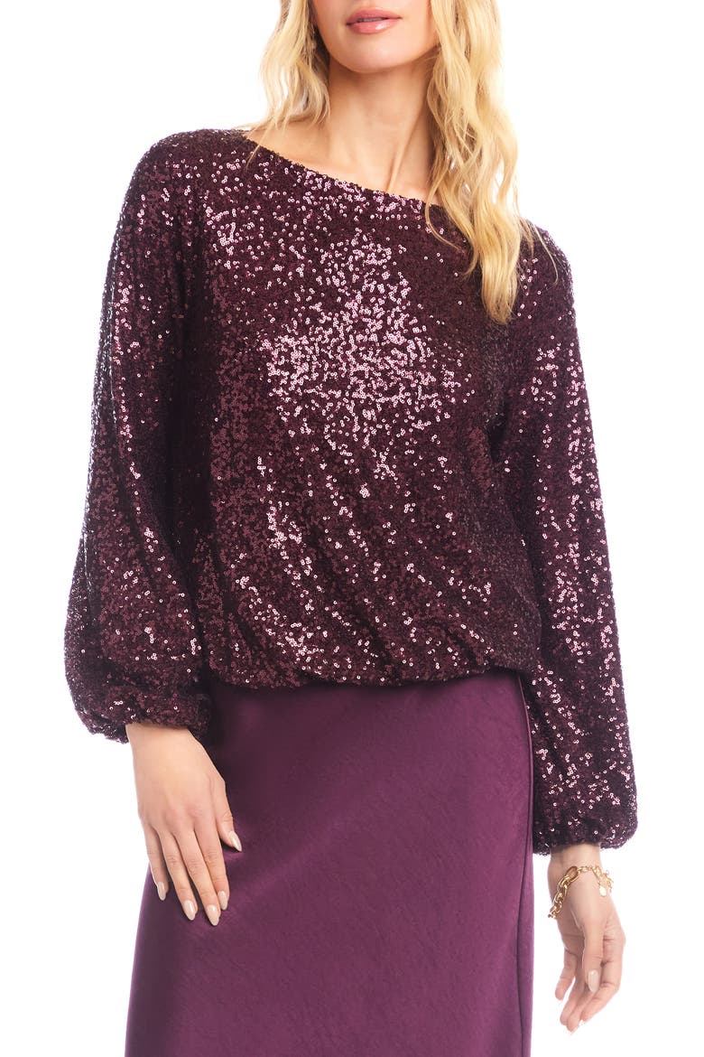 Sequin Boat Neck Top, Main, color, EGGPLANT