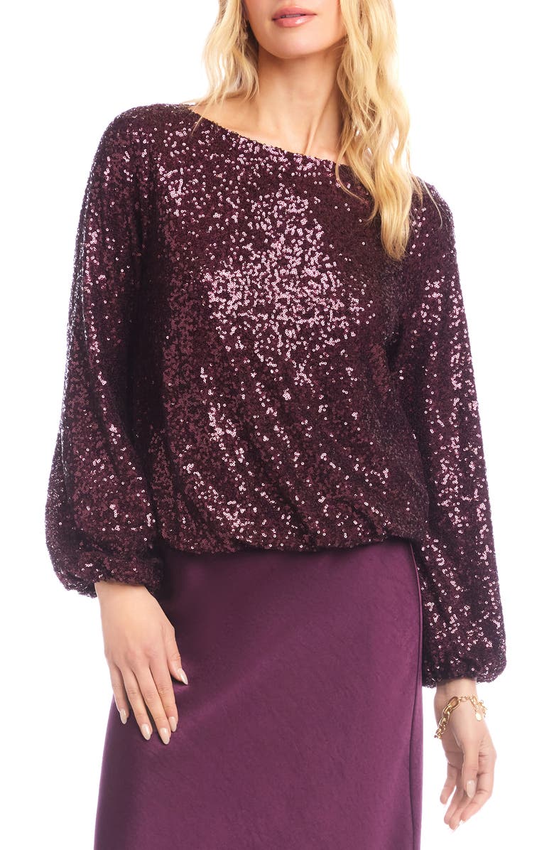 Karen Kane Sequin Boat Neck Top, Main, color, Eggplant